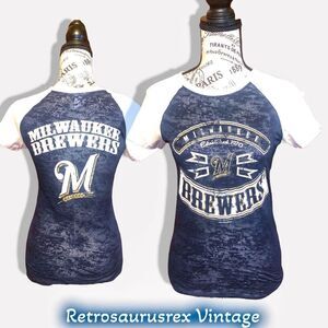 𝅺vintage Y2K Milwaukee Brewers Burnout Retro Baseball T Shirt, Small